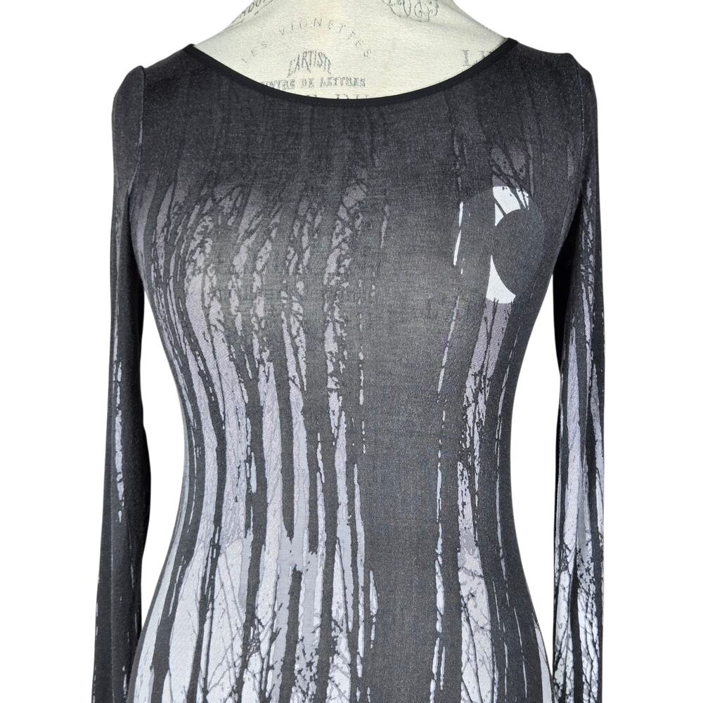 Silence + Noise Dress Womens XS Black Sheer Long Sleeve Moon Forest Print Goth - Picture 4 of 11
